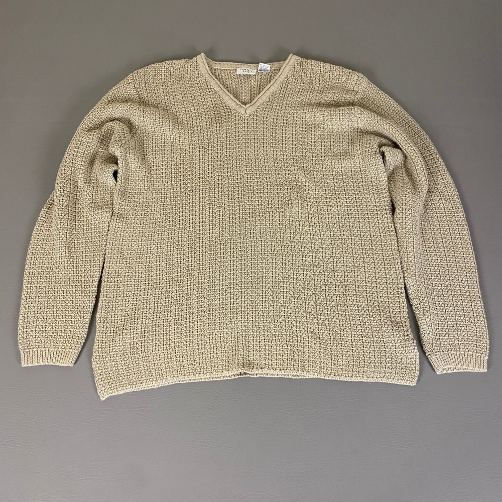 Summit Hill Sweater Women's Size Large Beige Ramie Blend V-Neck Knit Warm Cozy *